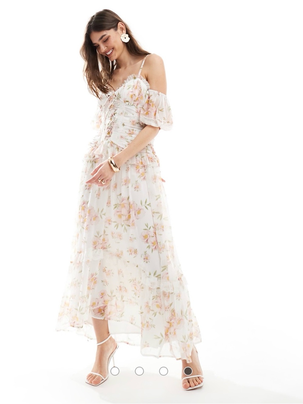 ASOS Lattice Bodice Dress Bordet Sleeve Floral Feminine US Sz 6 new